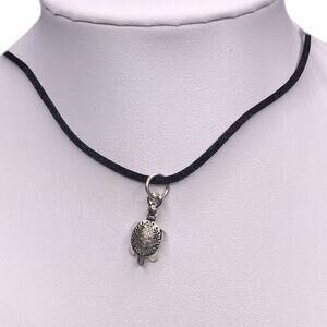 Hand Crafted Necklace Tortoise Silver Silk Cord #8